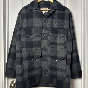 CC Filson Vintage 100% Virgin Wool Made in USA Gray Buffalo Plaid Cruiser Jacket